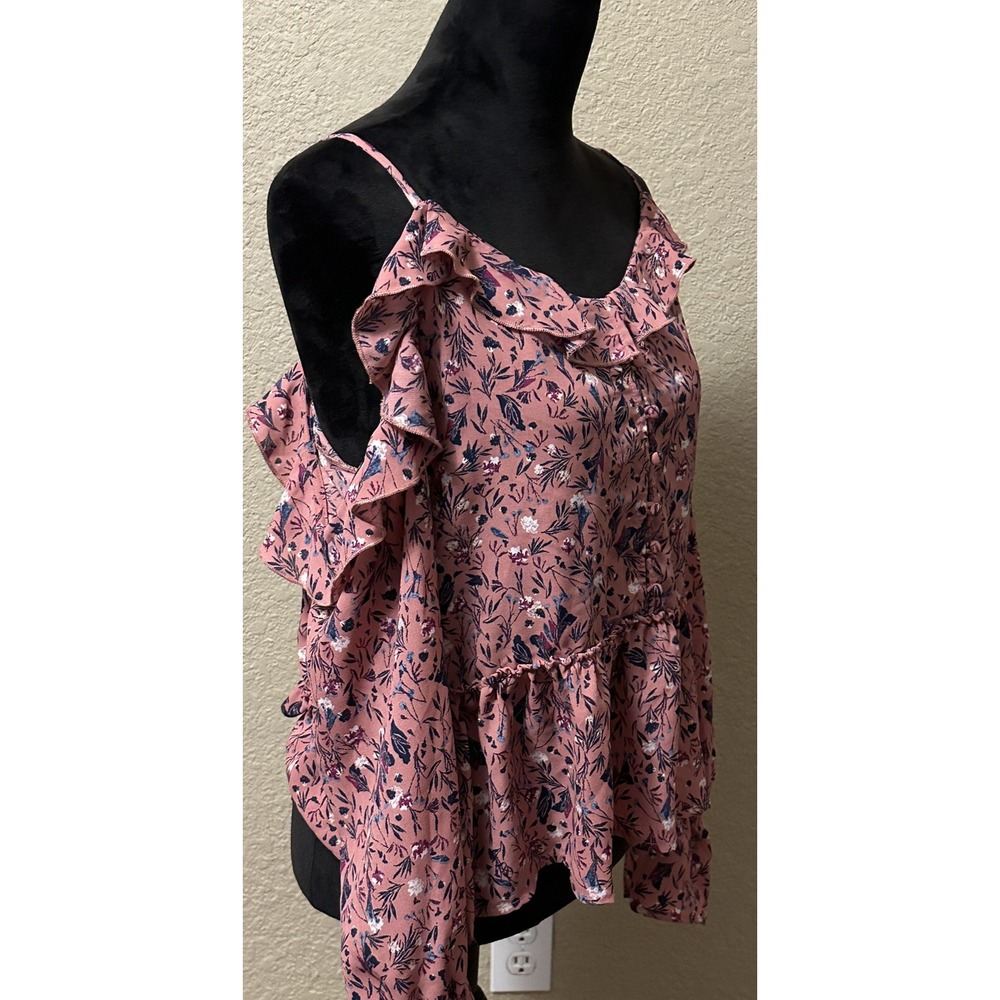 NWT William Rast Womens M Floral Cold Shoulder Blouse Pink Top Coquette Ruffle